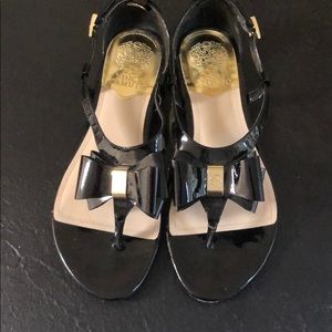Black and gold paten leather Vince Camuto sandals